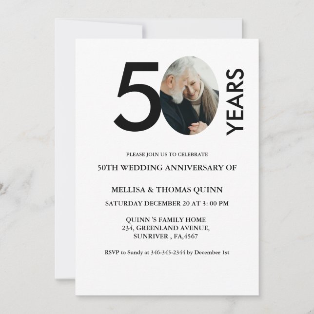 Modern stylish photo 50TH Wedding anniversary  Invitation (Front)