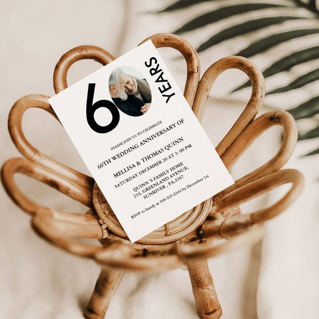 Modern stylish photo 60TH Wedding anniversary  Invitation (Creator Uploaded)