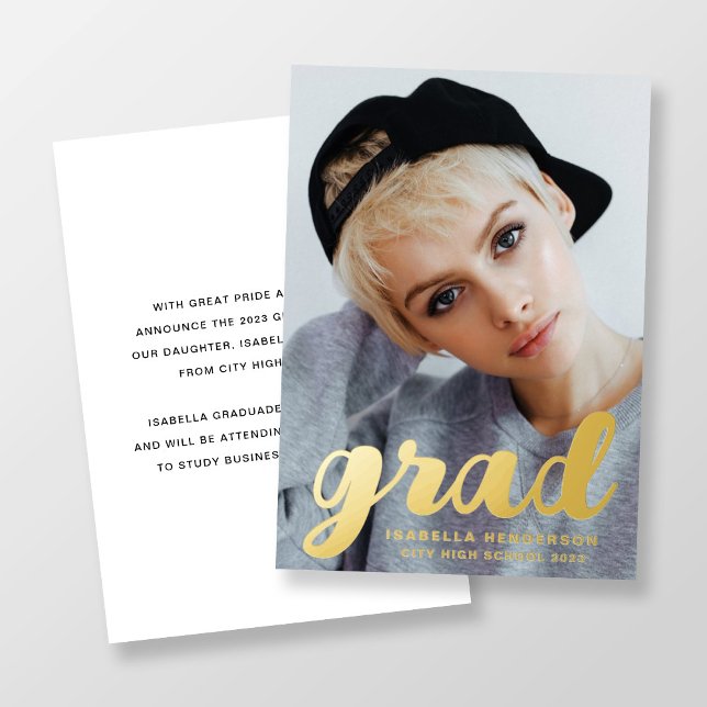 Modern Stylish Photo Graduation Gold (Modern Stylish Photo Graduation Gold Foil Invitation)