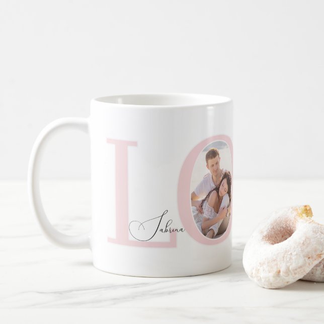Modern Stylish Photo | LOVE Script Valentines Day Coffee Mug (With Donut)