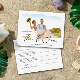 Modern Stylish Photo Wedding Thank You Postcard