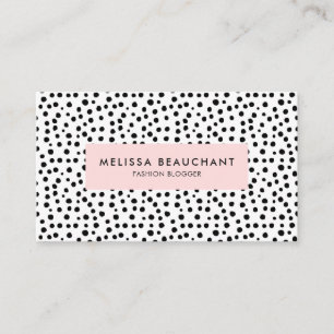 Modern Stylish Pink & Black Dots Custom Colour Business Card