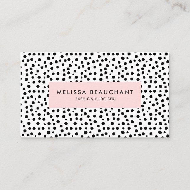 Modern Stylish Pink & Black Dots | Custom Colour Business Card (Front)