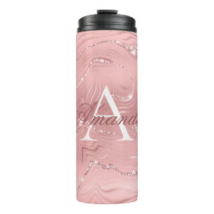 Modern Stylish Pink Glitter Girly Monogram Name Th Thermal Tumbler