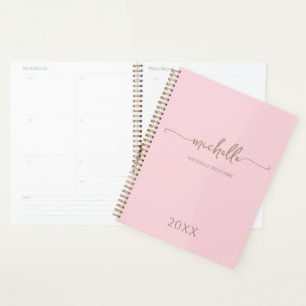 Modern Stylish Pink Gold Script Monogram 2023 Planner