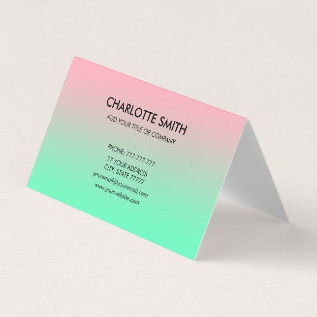 Modern Stylish Pink & Green Gradient Customisable Business Card (Front)