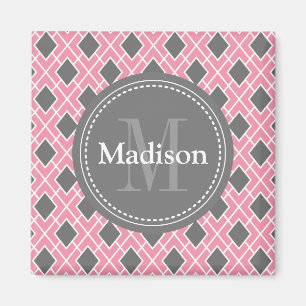 Modern Stylish Pink Grey Diamond Pattern Magnet