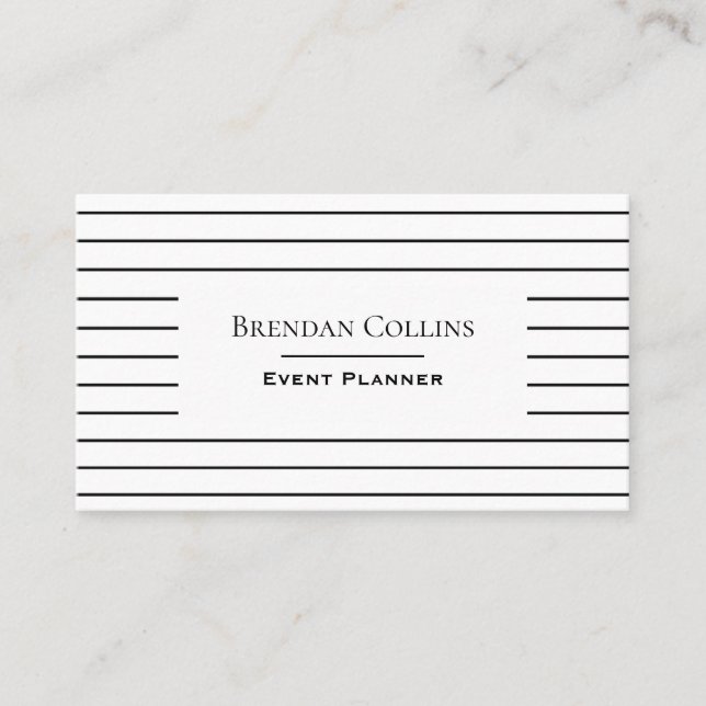 Modern Stylish Pinstripes Black & White Business Card (Front)