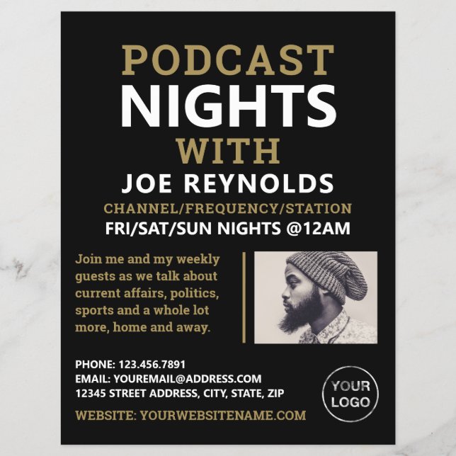 Modern & Stylish Podcaster, Podcast Advertising Flyer (Front)