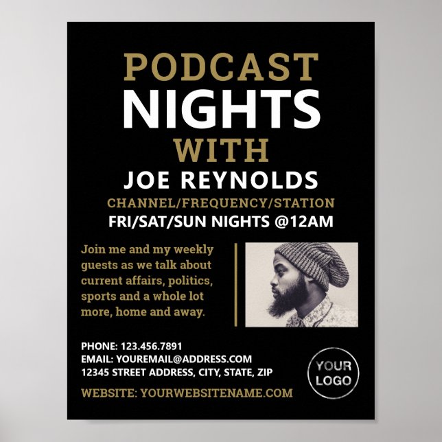 Modern & Stylish Podcaster, Podcast Advertising Poster (Front)
