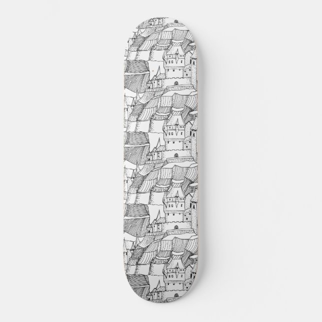 Modern Stylish Princess Castle Black and White Skateboard (Front)