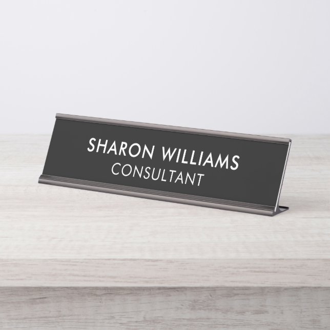 Modern Stylish Professional Black Minimalist  Desk Name Plate (Front)