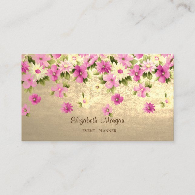 Modern Stylish Professional Faux Gold,Flowers Business Card (Front)