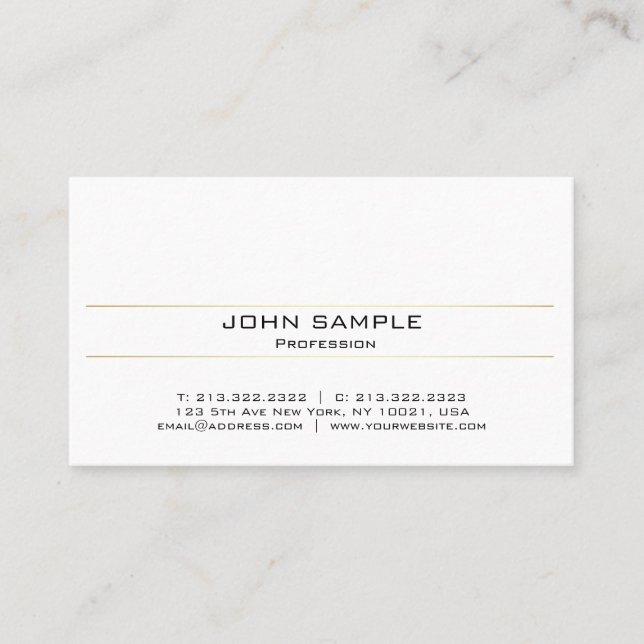 Modern Stylish Professional Gold White Minimalist Business Card (Front)