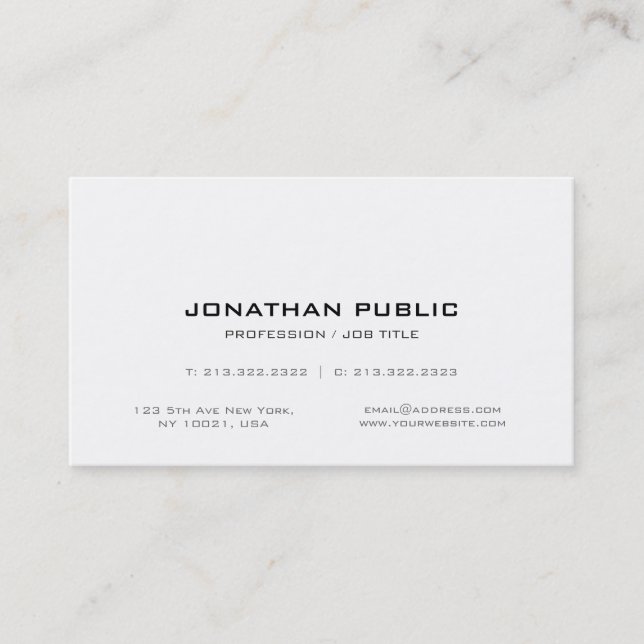 Modern Stylish Professional Sleek Chic Plain Business Card (Front)