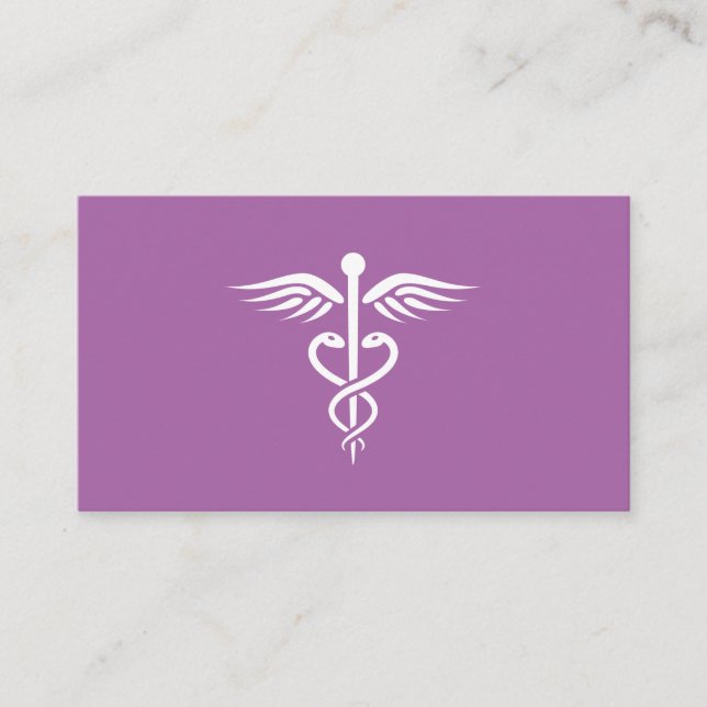 Modern stylish purple medical doctor caduceus business card (Front)