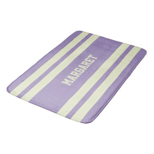 Modern stylish purple white monogram name bath mat