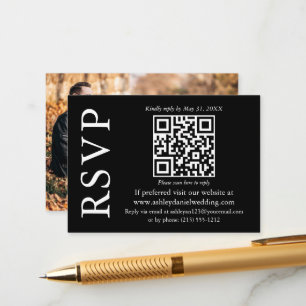 Modern Stylish QR Photo Wedding Black RSVP Enclosure Card