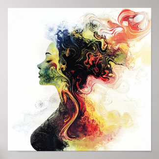 Modern Stylish Rainbow Abstract Beautiful Woman  Poster