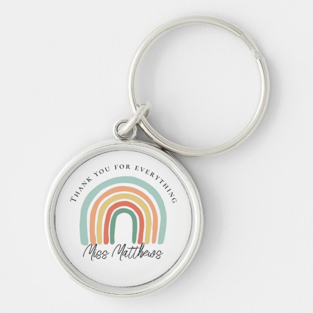 Modern Stylish Rainbow Teacher Thank You Gift Key Ring (Front)