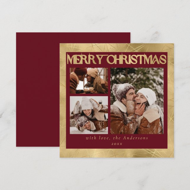 Modern Stylish Red & Faux Gold | Photo Christmas Holiday Card (Front/Back)