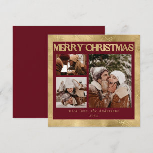 Modern Stylish Red & Faux Gold   Photo Christmas Holiday Card