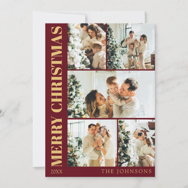 Modern Stylish Red Gold Typography Christmas Holiday Card (Front)