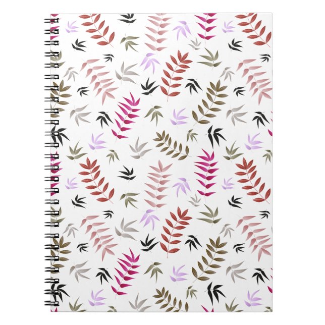 Modern stylish red & pink leaf pattern notebook (Front)