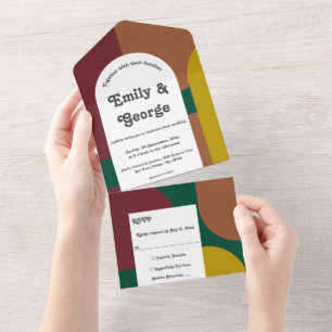 Modern Stylish Retro Colourful Abstract Art Weddin All In One Invitation