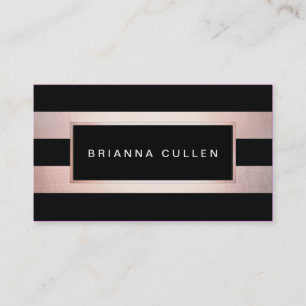 Modern Stylish Rose Gold Black Stripes Business Card