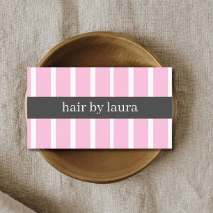 Modern Stylish Rose White Grey Stripes HairStylist Business Card