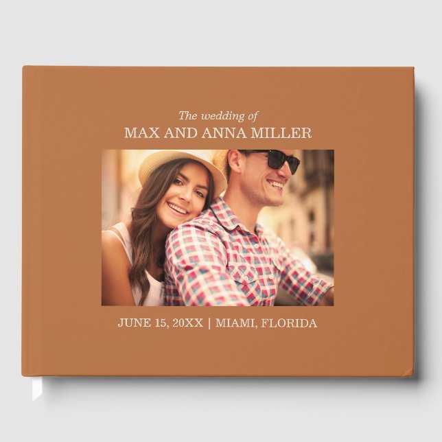 Modern Stylish Rust Burnt Orange Wedding Photo Guest Book (Front)