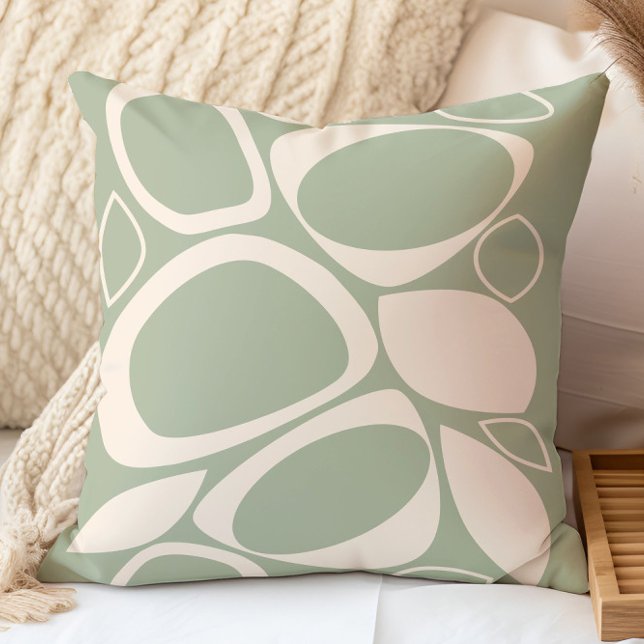 Modern Stylish Sage Green Cream Abstract Pattern Cushion (Creator Uploaded)
