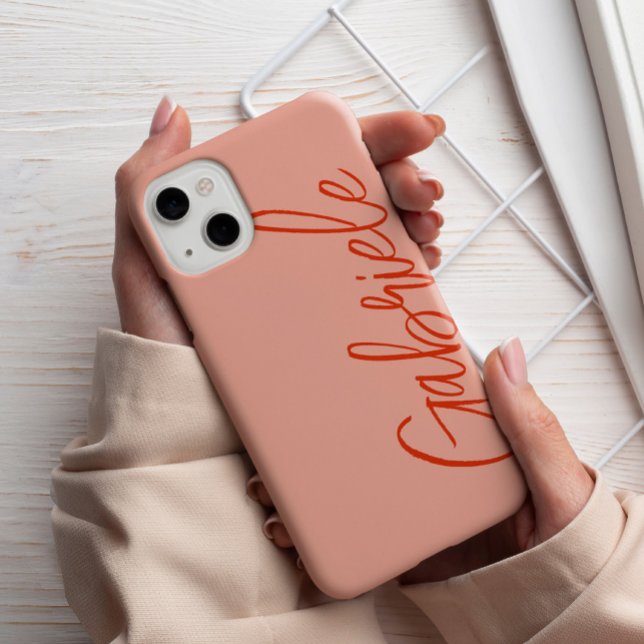 Modern Stylish Salmon Script Monogram Case-Mate iPhone Case (Creator Uploaded)