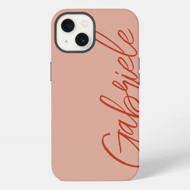 Modern Stylish Salmon Script Monogram iPhone Case (Back)
