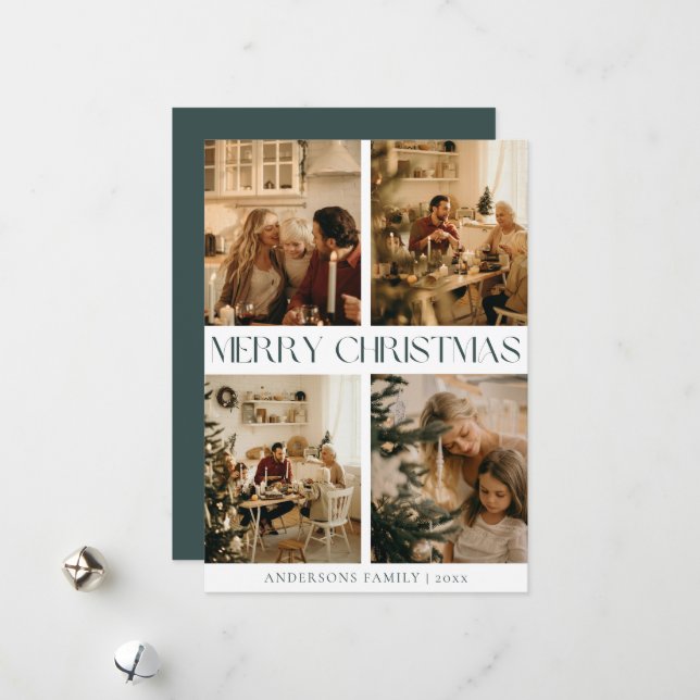 Modern Stylish Scandinavian Green Simple Christmas Holiday Card (Front/Back In Situ)