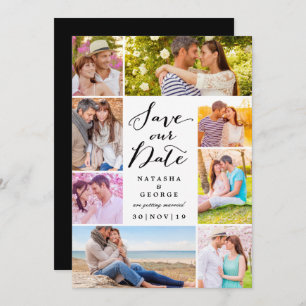 Modern Stylish Script 8 Multi Photo Save The Date Invitation