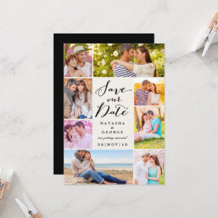 Modern Stylish Script 8 Multi Photo Save The Date Invitation