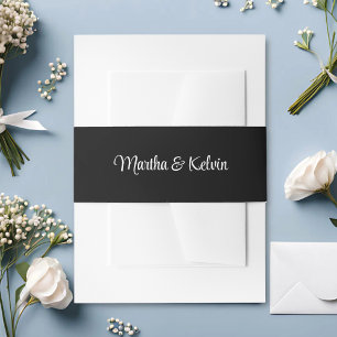 Modern Stylish Script Black & White Wedding Invitation Belly Band