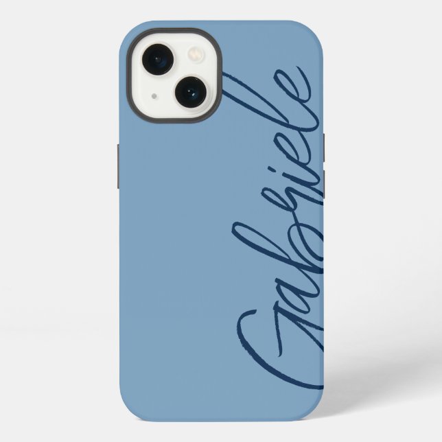 Modern Stylish Script Blue Monogram iPhone Case (Back)