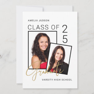 Modern Stylish Script Class Of 25 Photo Graduation Announcement