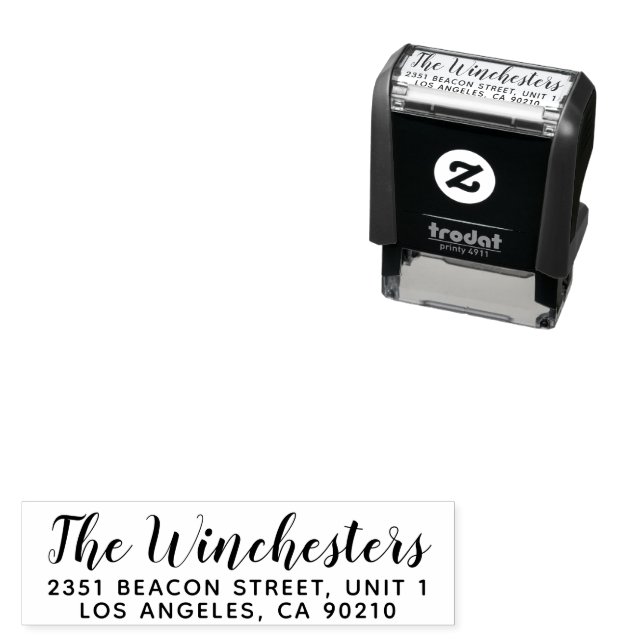 Modern stylish script custom family name address self-inking stamp (In Situ)