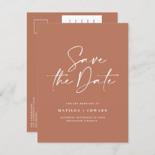 Modern stylish script elegant typography wedding a announcement postcard