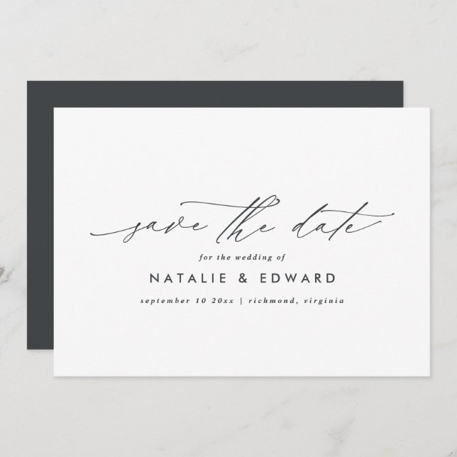 Modern stylish script elegant typography wedding save the date (Front/Back)