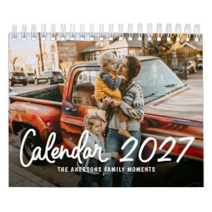 Modern Stylish Script Family Photo 2027 Monthly Calendar