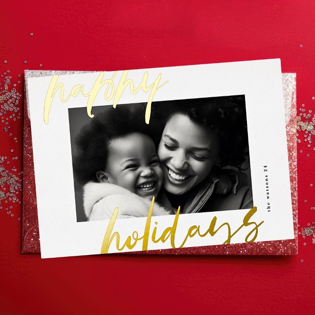 modern stylish script gold photo happy foil holiday card (Creator Uploaded)
