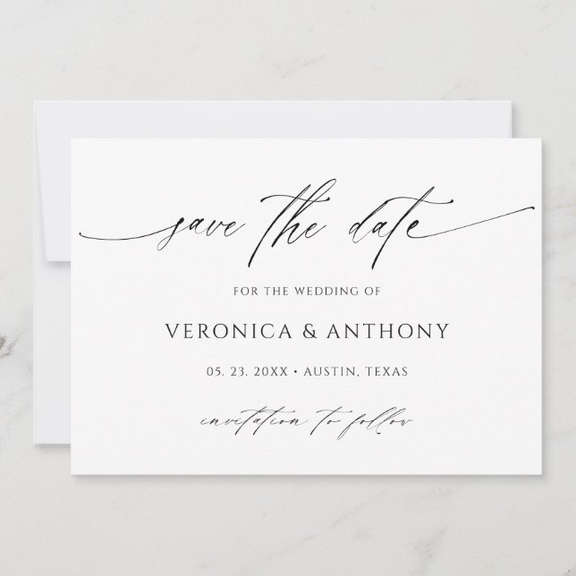 Modern Stylish Script Photo Save the Date Card (Front)