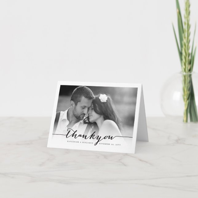 Modern Stylish Script Photo Wedding Thank You Note Card (Front)