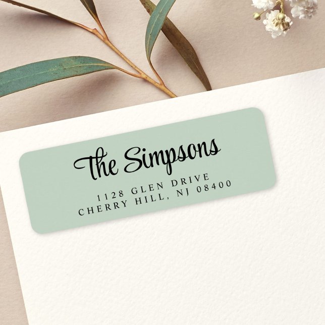 Modern Stylish Script Sage Green Return Address (Creator Uploaded)