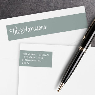 Modern Stylish Script Sage Green Return Address Wrap Around Label
